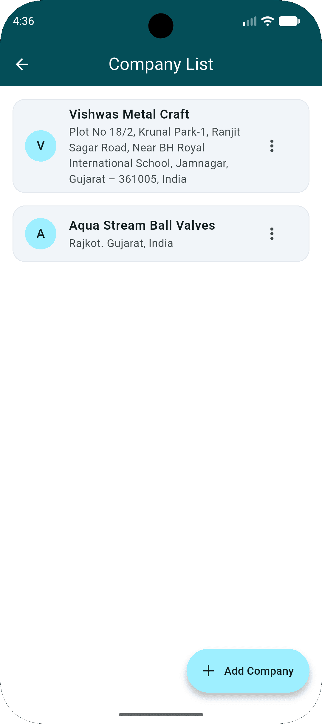 Company list screen